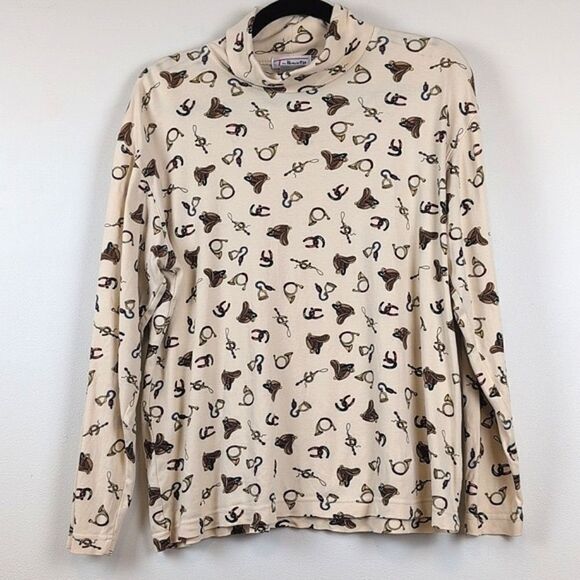 Talbot's Cotton Equestrian Print Turtleneck Vintage Size M - Picture 9 of 10
